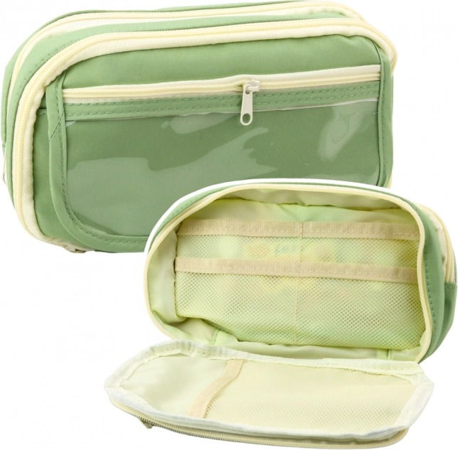 Trousse scolaire à deux compartiments avec poches verte
