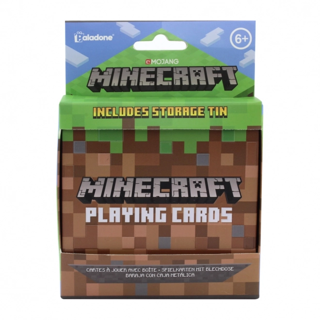 Cartes à jouer avec motif Minecraft dans une boîte en métal