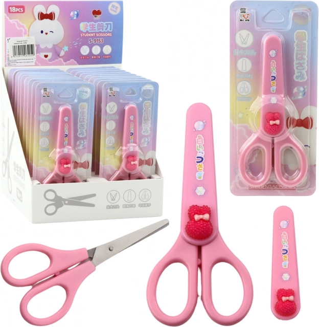 Ciseaux scolaires avec capuchon de protection Lapin rose 14cm