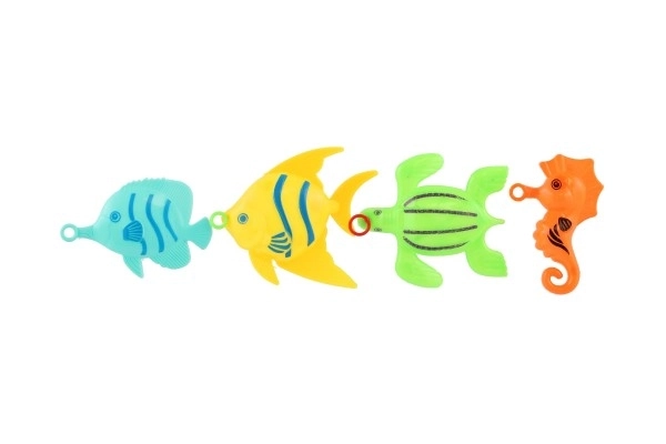 Jeu de poisson/pêcheur avec canne à pêche 26cm plastique 5 couleurs sur carte 15,5x49x2cm
