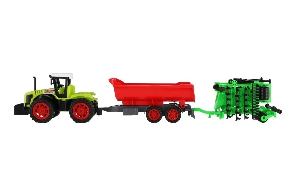 Tracteur avec remorque et herses