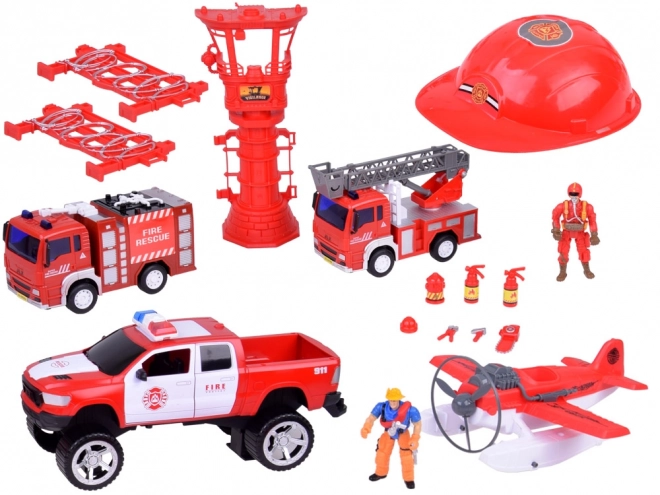 Grand véhicule de pompiers avec son et casque pour enfants