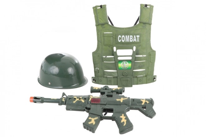 Ensemble militaire pour enfants avec casque et mitraillette