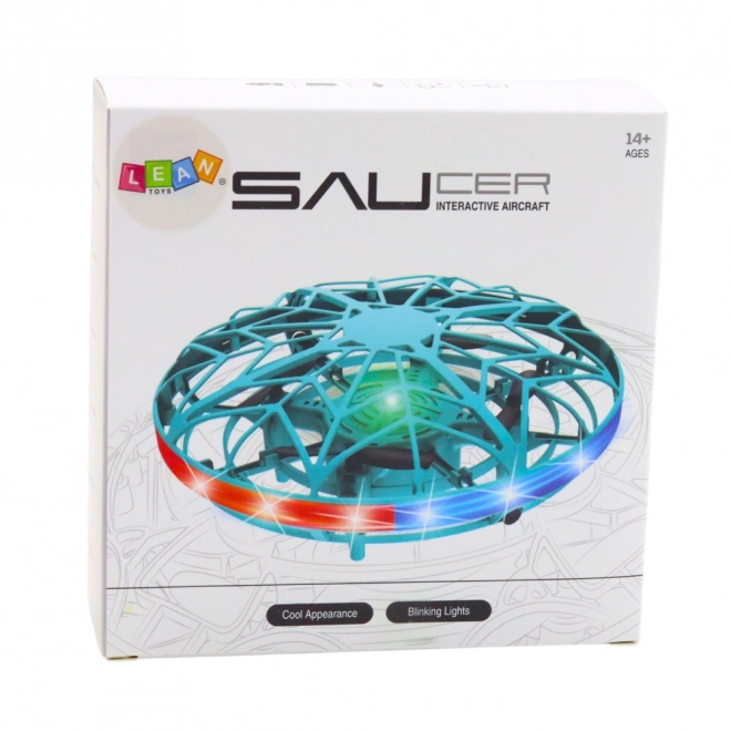 Drone UFO contrôlé à la main avec lumières LED turquoise