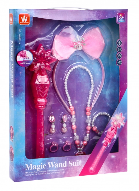 Ensemble magique pour fées et princesses + baguette interactive + bijoux de fée - 7 pièces