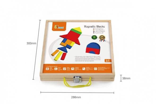 Jeu de construction magnétique en bois dans une mallette