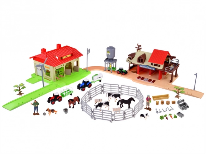 Mega grande ferme avec tracteurs et animaux
