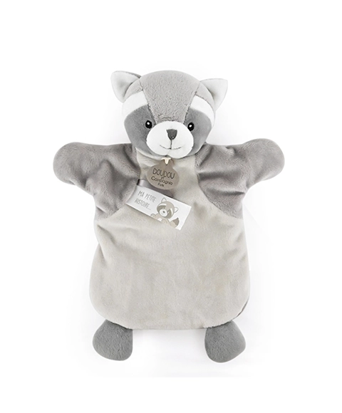 Doudou Peluche marionnette raton laveur 25 cm