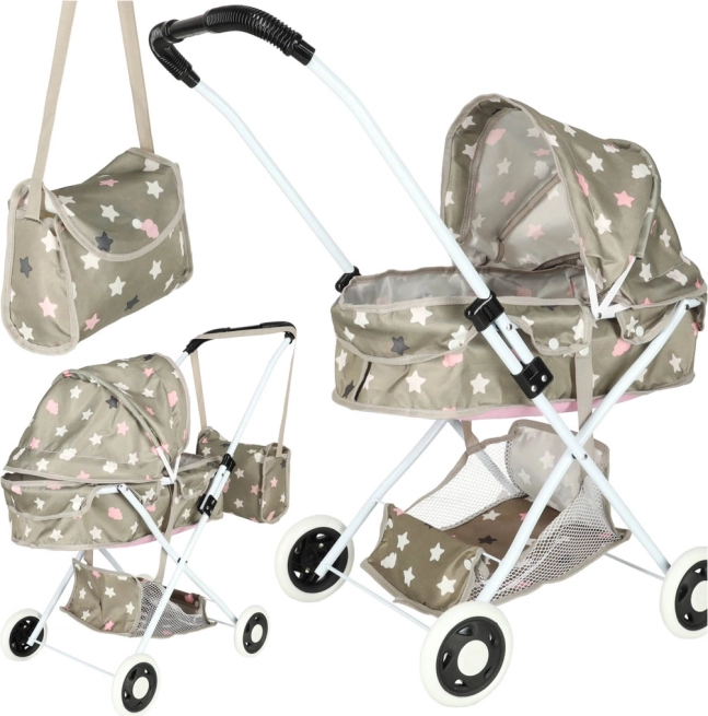 Poussette pour poupées avec sac et étoiles