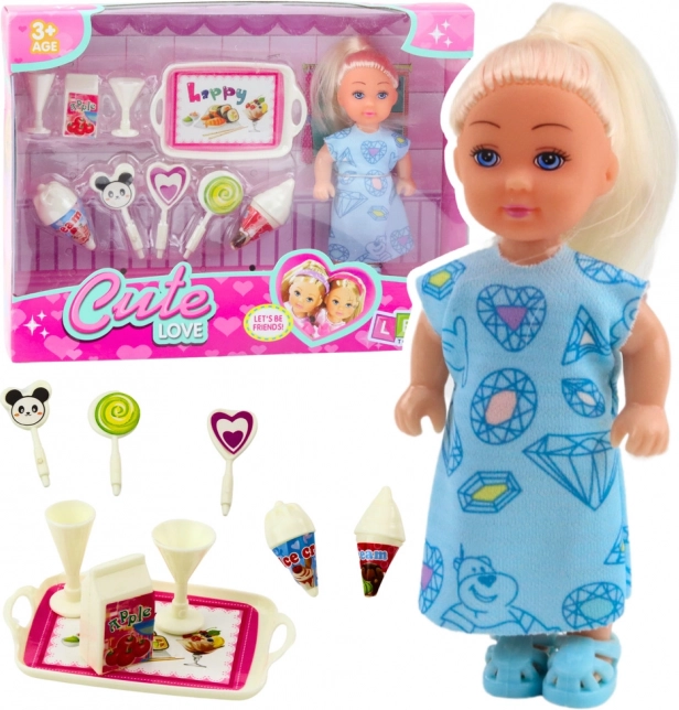 Ensemble Mini poupée Accessoires sucrés Robe bleue