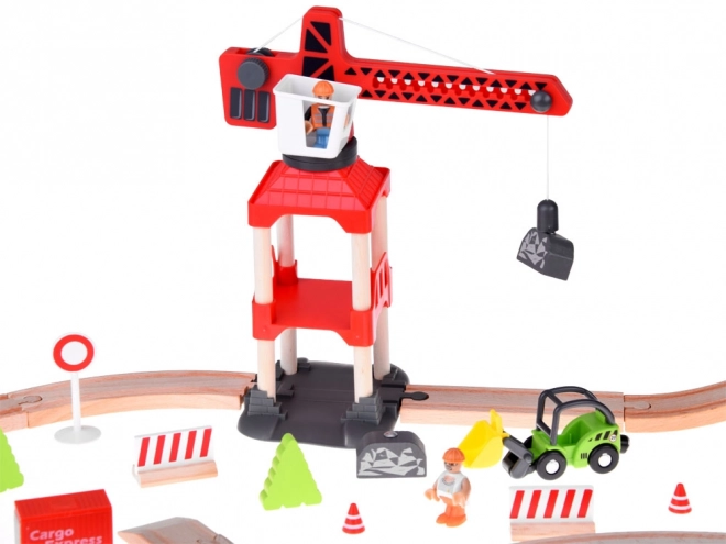 Chemin de fer en bois pour enfants avec base de transport et grue