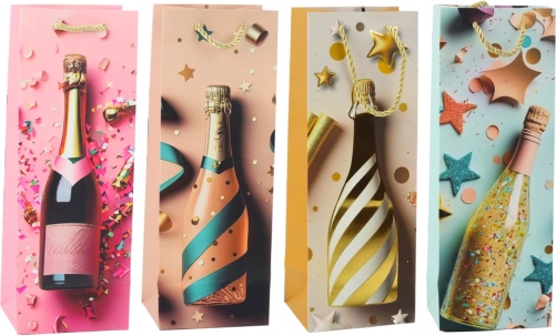 Sac cadeau en papier pour bouteille Champagne pastel 35 × 12 × 9 cm