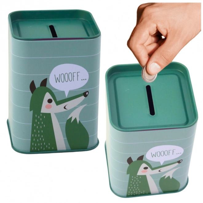 Tirelire renard en métal vert pour enfants