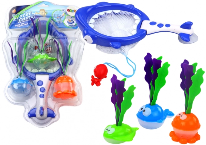 Panier de jouets de bain 2 en 1 Poisson requin avec algues