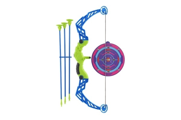 Arc 57cm + flèches avec ventouses plastique 3pcs + cible dans le sac