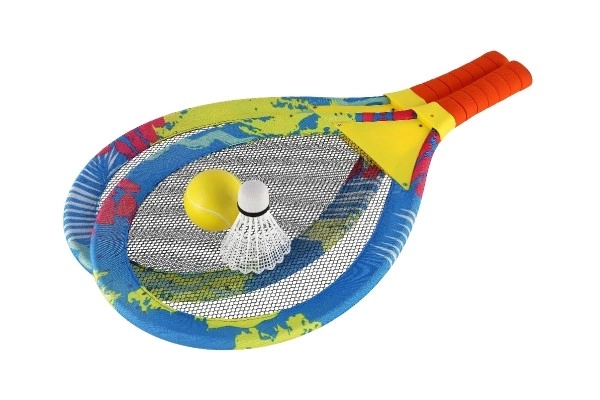 Ensemble de plage coloré avec raquettes, balle et volant