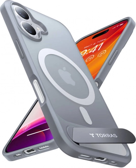 Torras Pstand étui pour iPhone 16 Plus gris titane