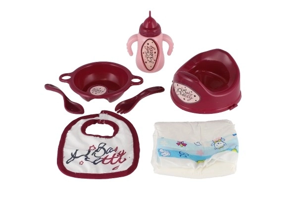 Sac à dos avec porte-bébé pour poupée tissu 17x26cm avec accessoires pour poupée en sachet