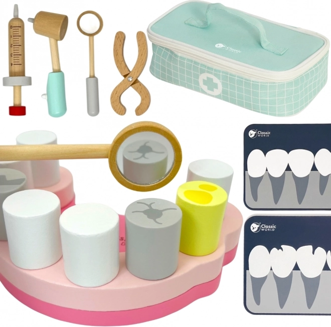 Classic World petit dentiste – ensemble en bois dans une valisette, 18 pièces