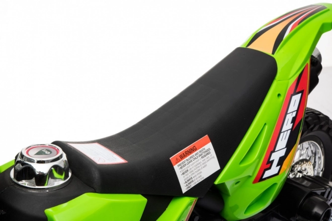 Moto cross électrique pour enfants à batterie – verte, avec roulettes stabilisatrices et feux LED