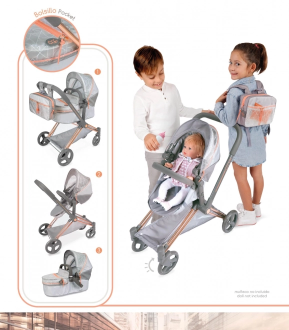 DeCuevas 81777 Poussette pliable pour poupées 3 en 1 avec sac à dos CITY X 2024 - 73 cm