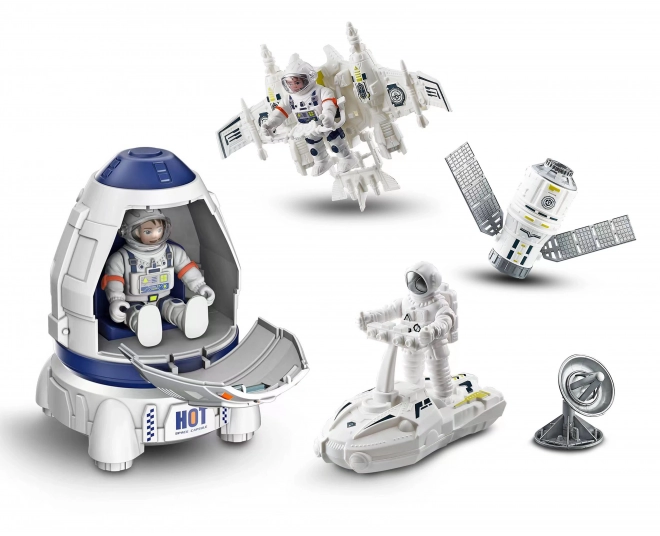 Ensemble spatial avec 2 figurines de 8 cm et une fusée de 21 cm
