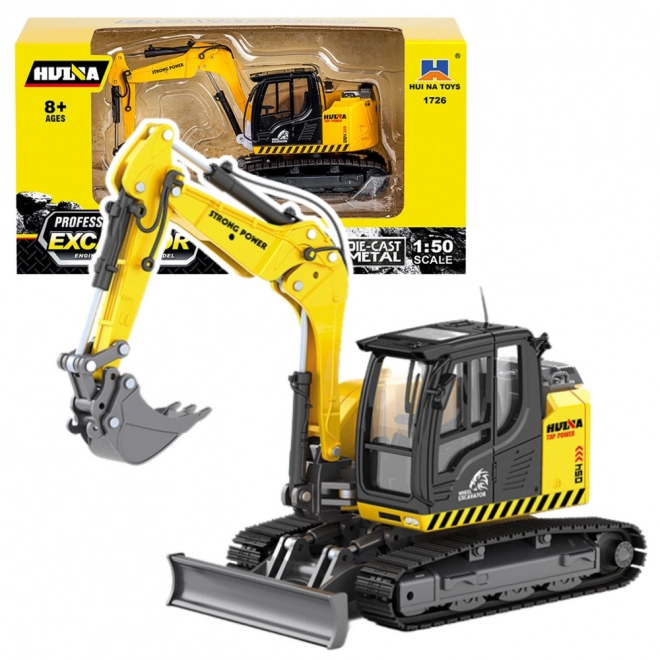 Pelle sur chenilles métallique avec bulldozer Huina jaune 1:50