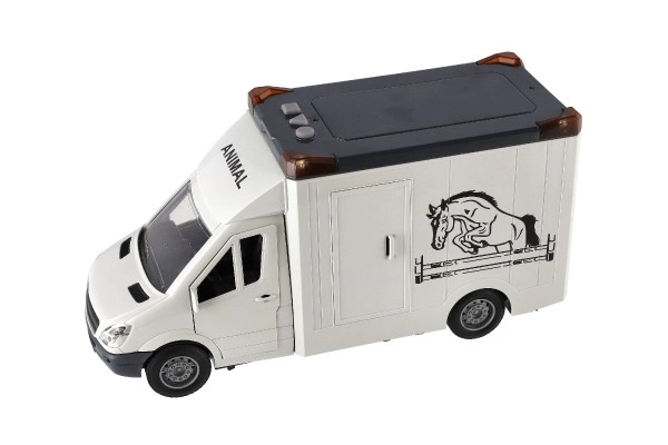 Transporteur d'animaux en plastique 28 cm avec chevaux à inertie avec lumière et son gris dans une boîte 39x18 cm