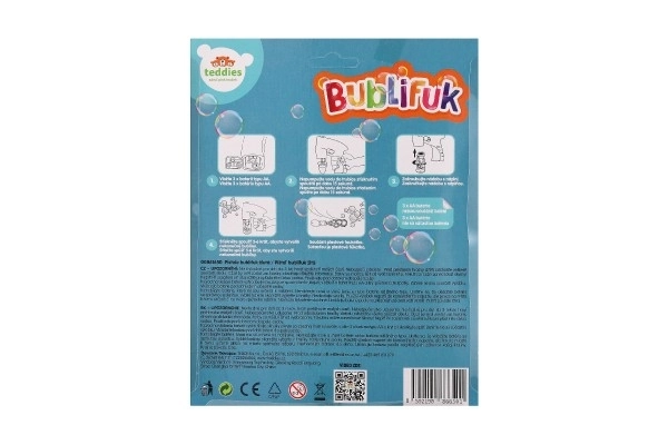 Pistolet à bulles jaune en plastique 13cm + 1 recharge à piles sur carte