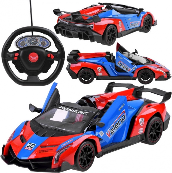 Voiture RC sportive avec portes ouvrantes et télécommande volant 27 MHz – Rouge