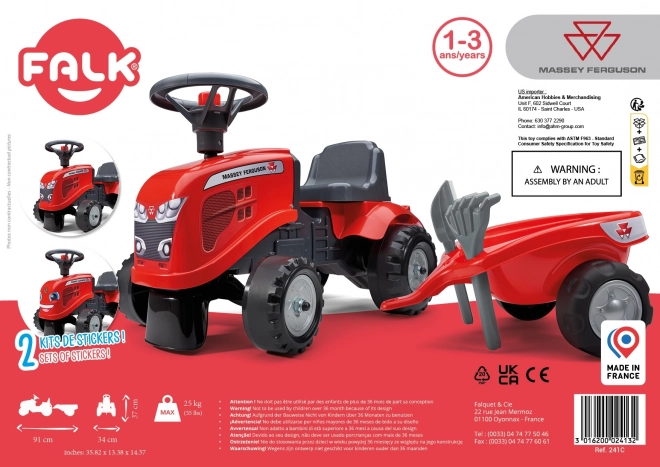Tracteur pousseur Massey Ferguson rouge avec volant et