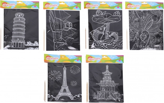 Gravure à gratter 26 × 19 cm – motifs assortis