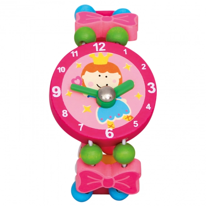 Montre en bois avec motif de fée rose
