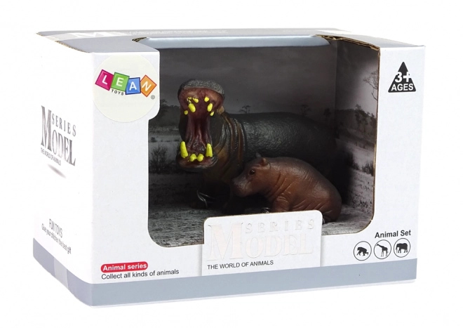 Ensemble de 2 figurines Hippopotame avec petits animaux du monde