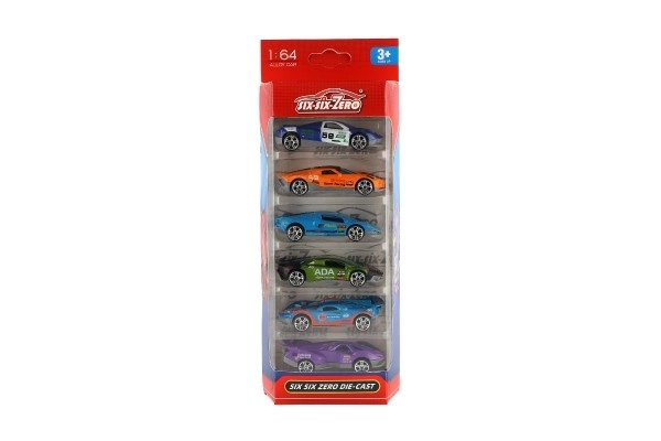 Voiture de sport 6 pièces métal/plastique 8cm à roue libre en boîte 10,5x27,5x4cm