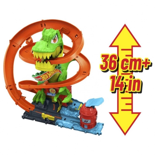 T-rex attaque la caserne des pompiers de Hot Wheels city