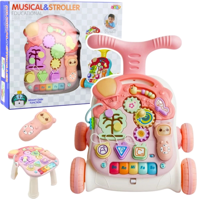 Trotteur éducatif avec panneau interactif 5-en-1 rose