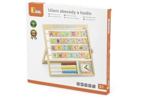 Alphabet et horloge en bois en langue tchèque