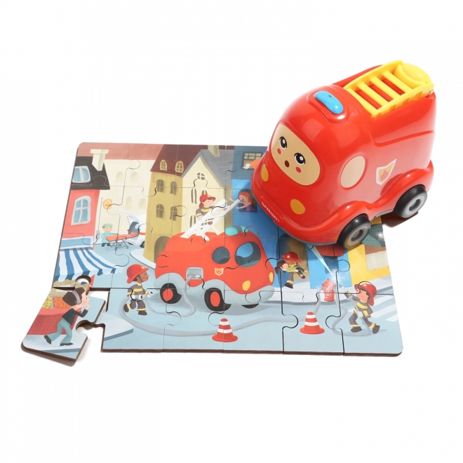 TOP BRIGHT Puzzle en bois avec jouet : Camion de pompiers 24 pièces
