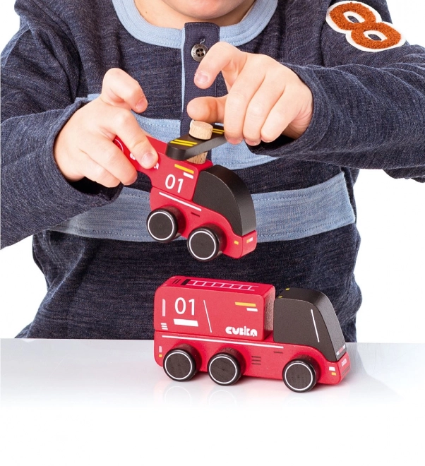 CUBIKA 15559 Pompiers - petite voiture en bois avec hélicoptère