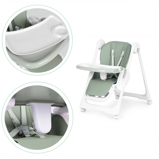 Chaise haute, chaise d'alimentation, réglable en hauteur, harnais en simili cuir, plateau double vert