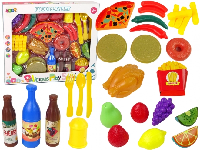 Ensemble de Nourriture en Plastique 30 pcs avec Fruits et Frites