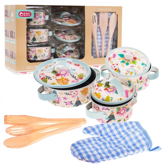 Ensemble de casseroles en aluminium avec accessoires de cuisine pour enfants