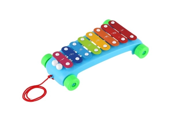 Xylophone plastique/métal 24cm avec baguettes 2 couleurs en sachet 19x31x6cm