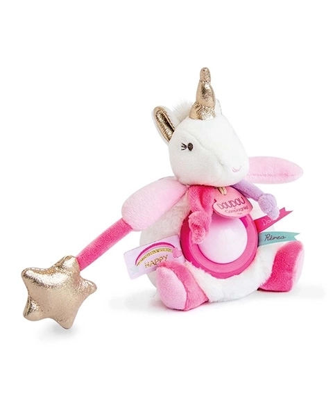 Doudou peluche licorne avec veilleuse 22 cm
