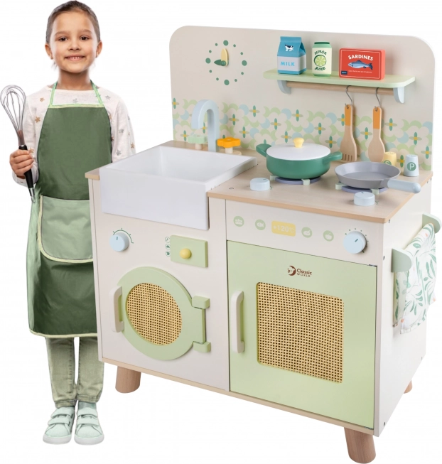 Cuisine multifonction XXL en bois avec machine à laver et accessoires
