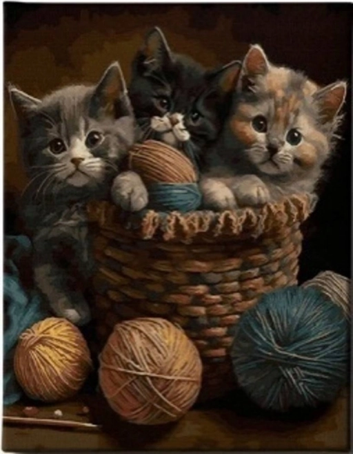 Peinture diamant Chatons dans un panier 30 × 40 cm