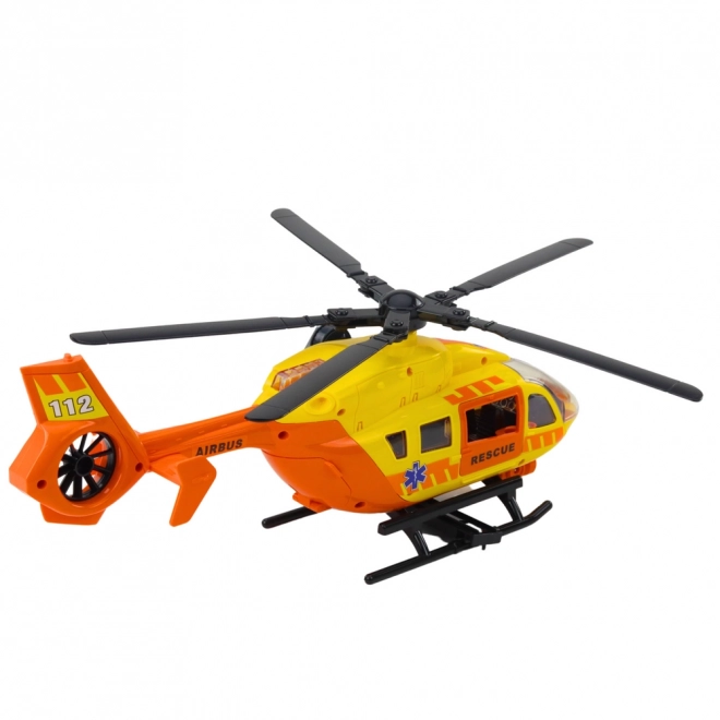 Hélicoptère de sauvetage avec crochet et brancard en lumière et son orange 1:12