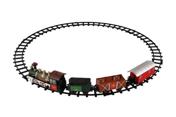 Train + 3 wagons avec rails 8 pcs à piles avec son et lumière en boîte 41x28x6cm