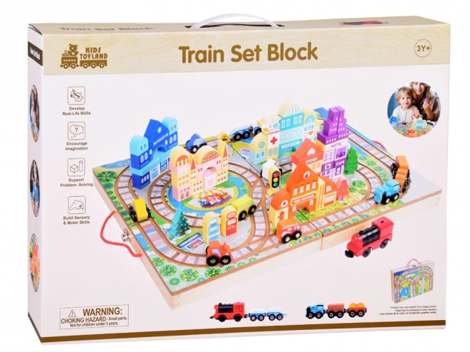 Circuit de train en bois avec coffret